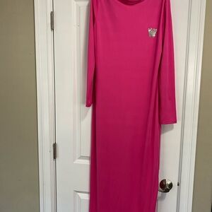 Elegant Pink Long Sleeve Dress-XL